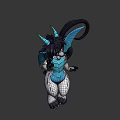 Game And Movie Character 3D Model With Black Hair Blue Horns And Waving Hand