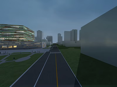 Modern High Rise Residential Buildings With Urban Road And Green Lawn Area 3d model