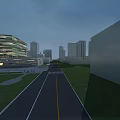 Modern High Rise Residential Buildings With Urban Road And Green Lawn Area