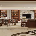 Chinese Style Living Dining Room Interior With Marble Wall Wooden Furniture Sofa And Dining Chairs