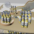Traditional Chinese Style Exhibition Booth With Mountain Water Background Lantern And Wine Bottles