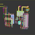 Commercial Industrial Equipment Setup With Piping System Control Panels And Storage Tanks