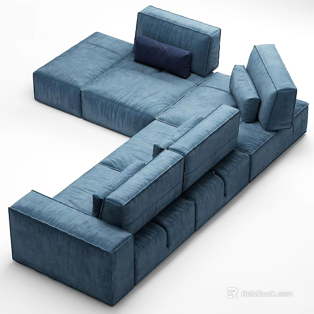 Blue Sectional Multi Person Sofa With Modular Design And Comfortable Cushions 3d model