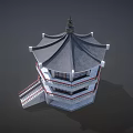 Traditional Chinese Multi tiered Pavilion With Curved Roof Red Railings And Staircase