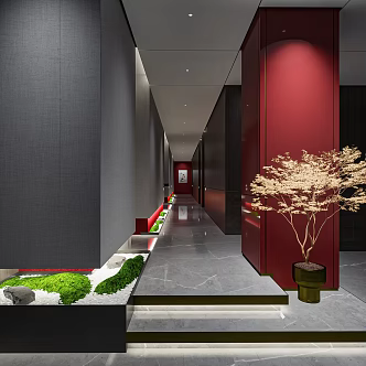 New Chinese Hotel Aisle Hotel Corridor Entrance Aisle Hotel Front Lobby Landscape Sick Guest Room Door 3d model