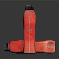 Red Plastic Bottles For Household Supplies With Labels Barcode On Dark Background
