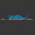 Vibrant Blue Lizard Resting On Light Colored Sandy Rock Surface Against Dark Background