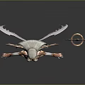 Elegant Fantasy Angel Character With Outstretched White Wings And Golden Ornate Staff