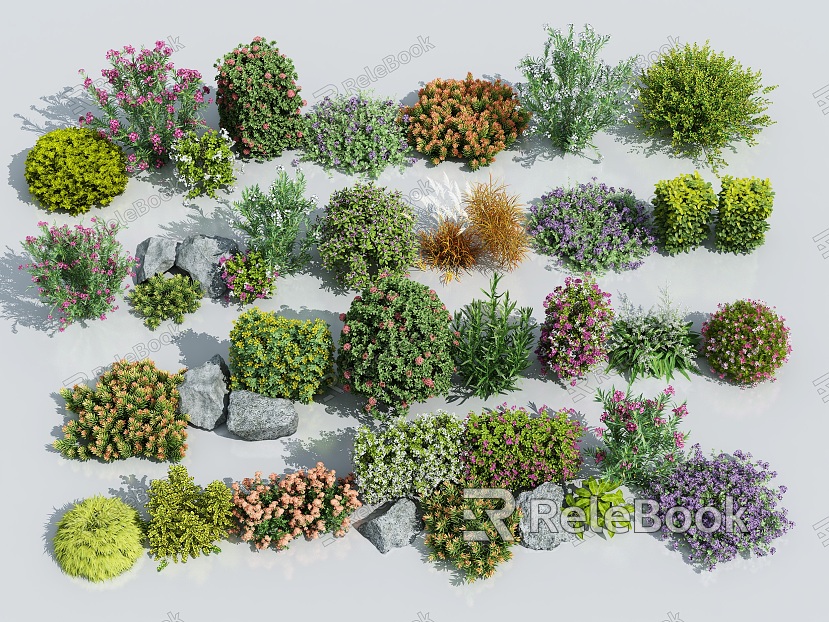 Modern shrub flowers and flowers combination model