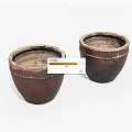 Two Brown Ceramic Pots with White Distressed Edges and Textured Surface 3d model