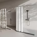 Bathroom Shower Curtains With Patterned And White Styles And Black Wall Mounted Fixtures