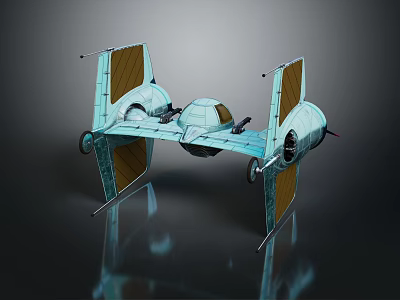 3D Rendered Starfighter With Light Blue Body And Brown Wings Engine Details 3d model