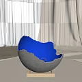 Egg Shaped Blue Table Lamp with Brown Base on Light Colored Table Soft Light Curtains 3d model