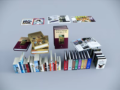 Variety of Books and Magazines with Different Colors Sizes Types Stacked Laid Flat and Opened 3d model