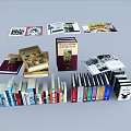 Variety of Books and Magazines with Different Colors Sizes Types Stacked Laid Flat and Opened
