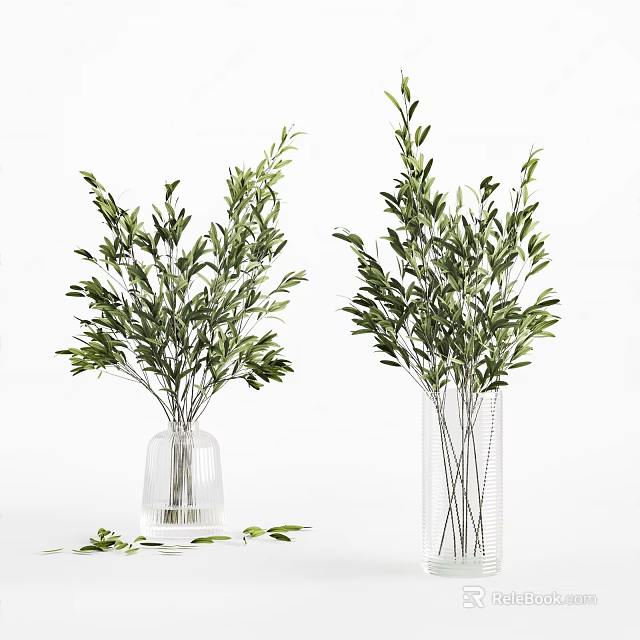 Modern Shower Sauna Area With Green Plants In Transparent Glass Vases White Background 3d model 