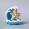 Ocean Theme Photo Spot With Blue Wave Base And Golden Starfish Decor