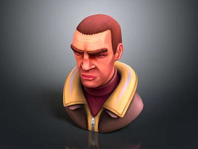 Game Movie Character 3D Model Red Short Hair Serious Expression Yellow Collar Jacket Red Turtleneck 3d model