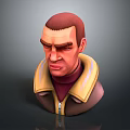 Game Movie Character 3D Model Red Short Hair Serious Expression Yellow Collar Jacket Red Turtleneck