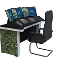 Control Console Workstation With Multiple Screens Black Chair And Camouflage Cabinet