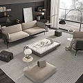 Modern Living Room Interior With Sofa Coffee Table Set Armchair Footstool And Floor Lamp