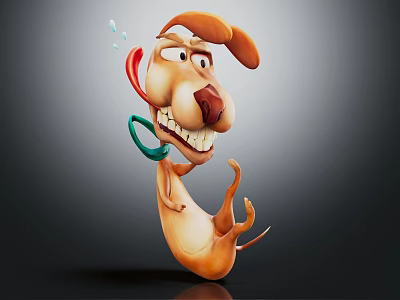 Cartoon Brown Dog Holding Phone Receiver With Surprised Expression On Gray Background 3d model