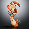 Cartoon Brown Dog Holding Phone Receiver With Surprised Expression On Gray Background
