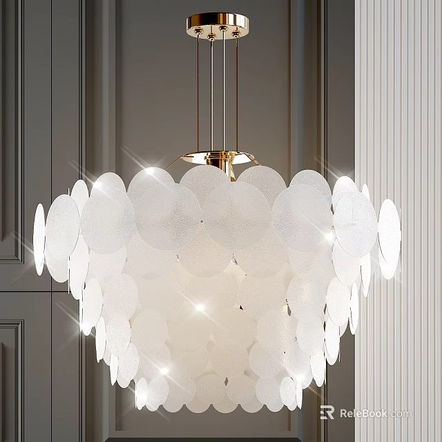 Elegant Modern White Circular Disc Chandelier With Gold Frame For Interior Lighting 3d model