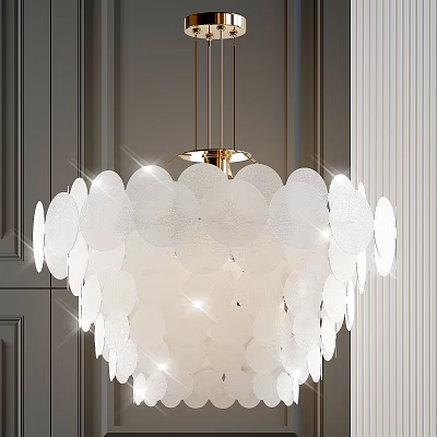Elegant Modern White Circular Disc Chandelier With Gold Frame For Interior Lighting 3d model