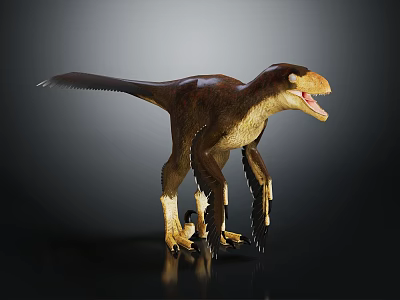 Lifelike Feathered Dinosaur With Open Mouth And Extended Wings On Dark Background 3d model