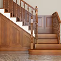 Elegant Wooden Staircase Interior With Classic Handrail Carved Balusters And Solid Wood Steps 3d model