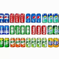 Colorful Beverage Cans With Various Brands And Flavors Of Carbonated Drinks
