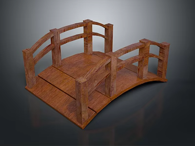 Traditional Wooden Bridge Architecture With Arched Structure And Railed Sides 3d model