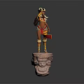 Mythical Female Character With Horned Headdress Standing On Rock Pedestal And Mythical Creature Elements