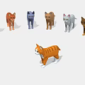 Multiple Colorful Cartoon Cat Models With One Orange in Front and Others Arranged Behind