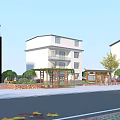 Rural Landscape Featuring Multi Story Houses Balconies Pavilion Greenery Pedestrians And Fallen Leaves