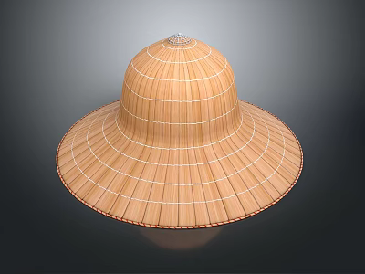 Handmade Bamboo Woven Wide Brim Hat With Natural Tone And Craft Details 3d model