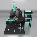Natural Themed Display Shelves Showcasing Skincare Products With Mountain Inspired Design