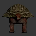 Reptile With Armored Shell Red Yellow Scales And Spikes On Dark Background