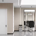 Modern Hair Salon Interior With Black Barber Chairs Large Mirrors And Decorative Artwork