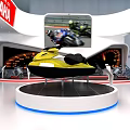 Yamaha Exhibition Booth Featuring Curved Canopy Displaying Motorcycles And Brand Logos