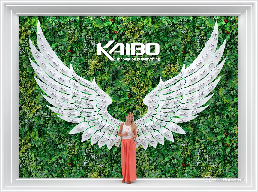 White Wing Art Installation with Green Plant Wall and KAIBO Experience System 3d model 