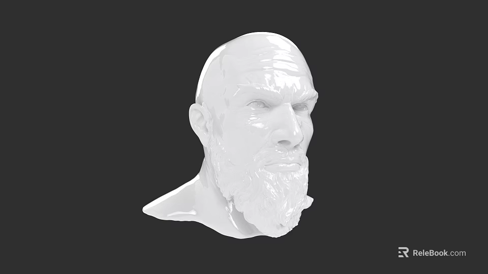 Detailed White Male Head Sculpture With Beard Against Black Background 3d model 