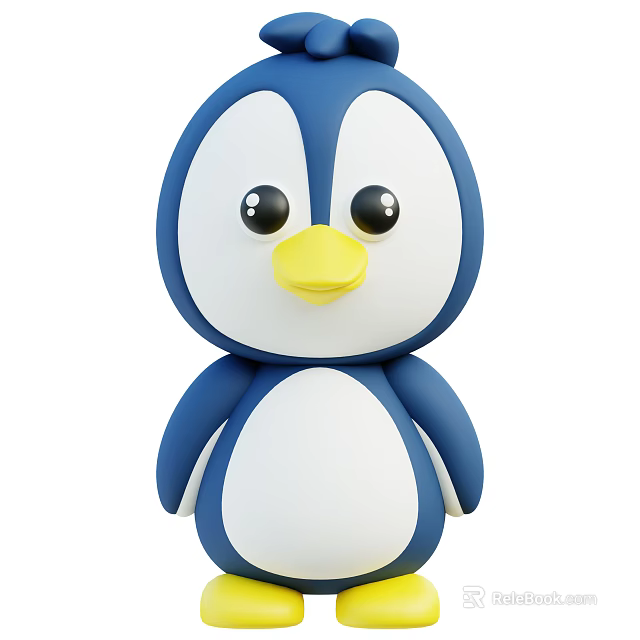 Adorable Blue And White Cartoon Penguin Aquatic Animal With Yellow Beak And Black Eyes 3d model 