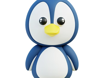 Adorable Blue And White Cartoon Penguin Aquatic Animal With Yellow Beak And Black Eyes 3d model