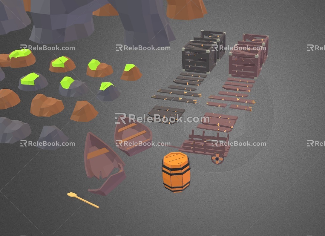 Component Props Scene Props Small Component Cartoon Component Boat Boat Tree Stone Relic Flower and Grass Component Stone Pillar 3d model