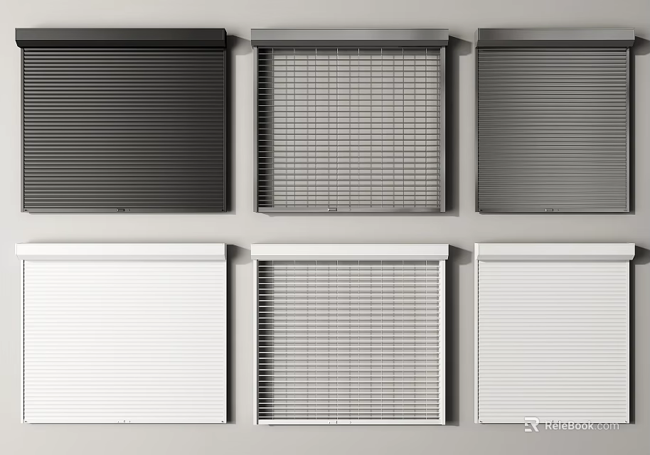 Stylish Window Blinds in Black White Gray with Various Designs for Home Decor 3d model 