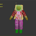 Man Astronaut in White Spacesuit with Gold Helmet and Life Support Gear against Gray Background