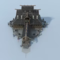 Traditional Asian Architectural Structure Featuring Multi layered Wooden Roof Eaves And Stone Base