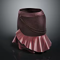 Dark Colored Velvet Skirt With Pink Ruffle Hem Chain Detail And Metal Buckle